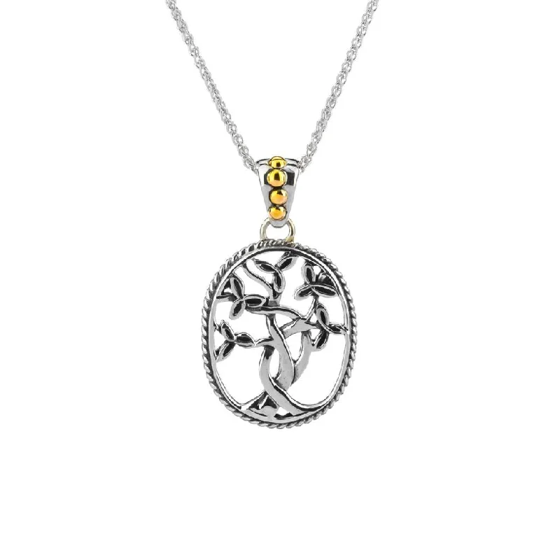 Floral weave necklace-Silver and 18k Gold Tree of Life Pendant Small