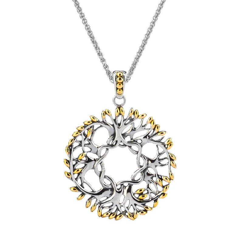 Norse knot necklace-Silver and 18k Gold Tree of Life Round Pendant Large