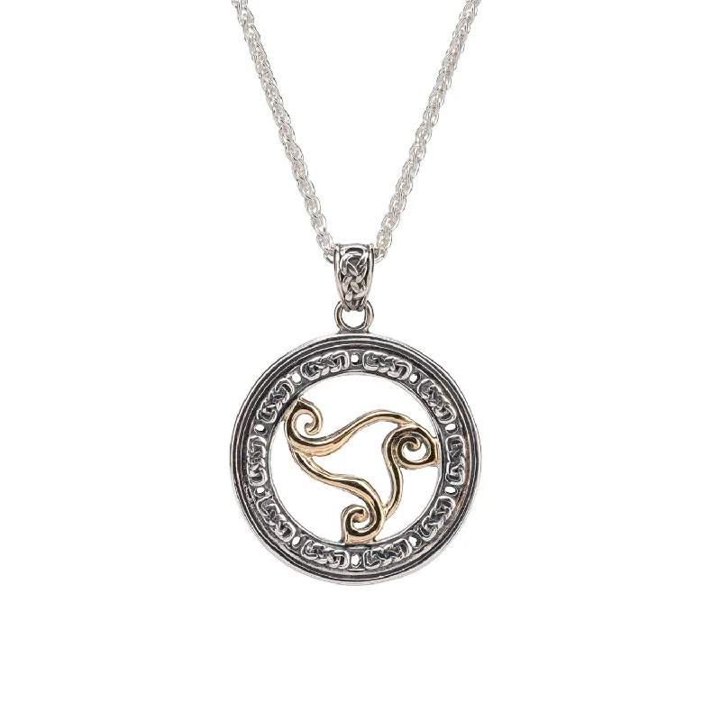 Hazy dawn necklace-Silver and 10k Gold Whirlpool Wave Reversible Pendant