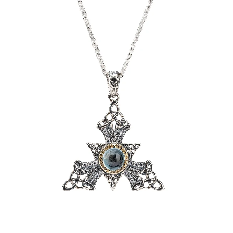 Iris flower necklace-Silver and 10k Gold Celestial  Snowflake Pendant - Sky Blue Topaz