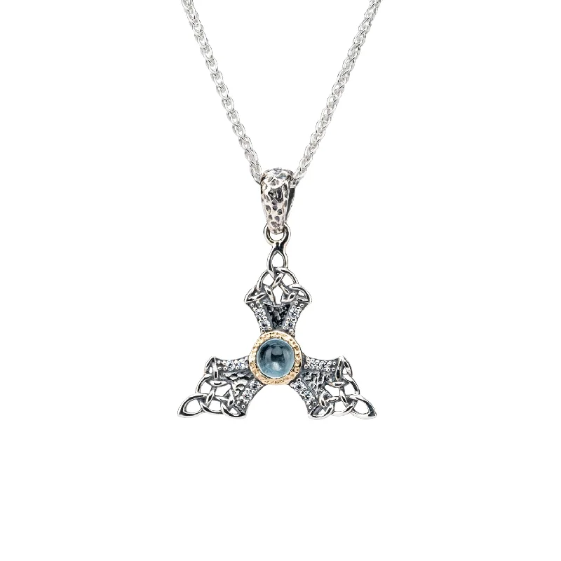 Dotted finish necklace-Silver and 10k Gold Celestial Small Snowflake Pendant - Sky Blue Topaz