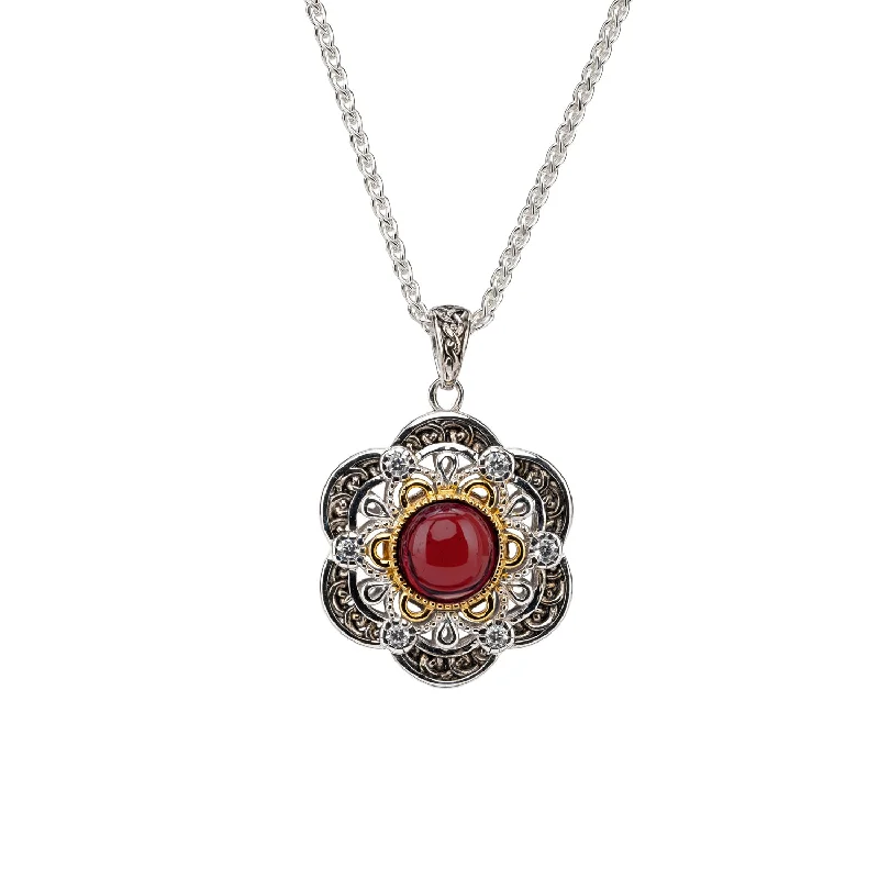 Coral ruby necklace-Silver And 23k Gilding Celestial Pendant - Garnet or Swiss Blue Topaz