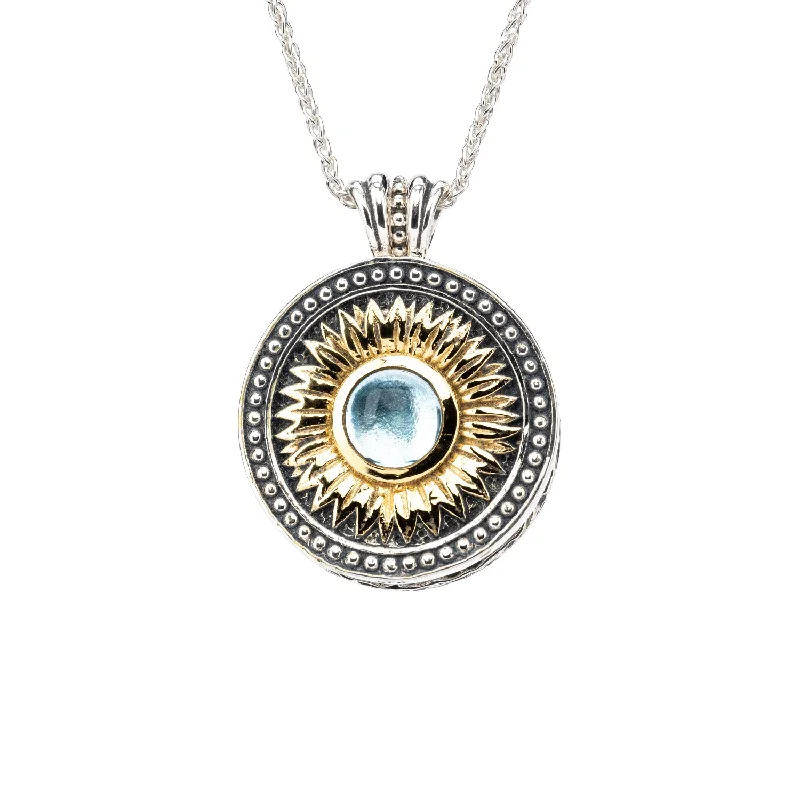 Smelted alloy necklace-Silver with 14k Gold Gilding Sunflower Eclipse 5-Way Pendant - Sky Blue Topaz