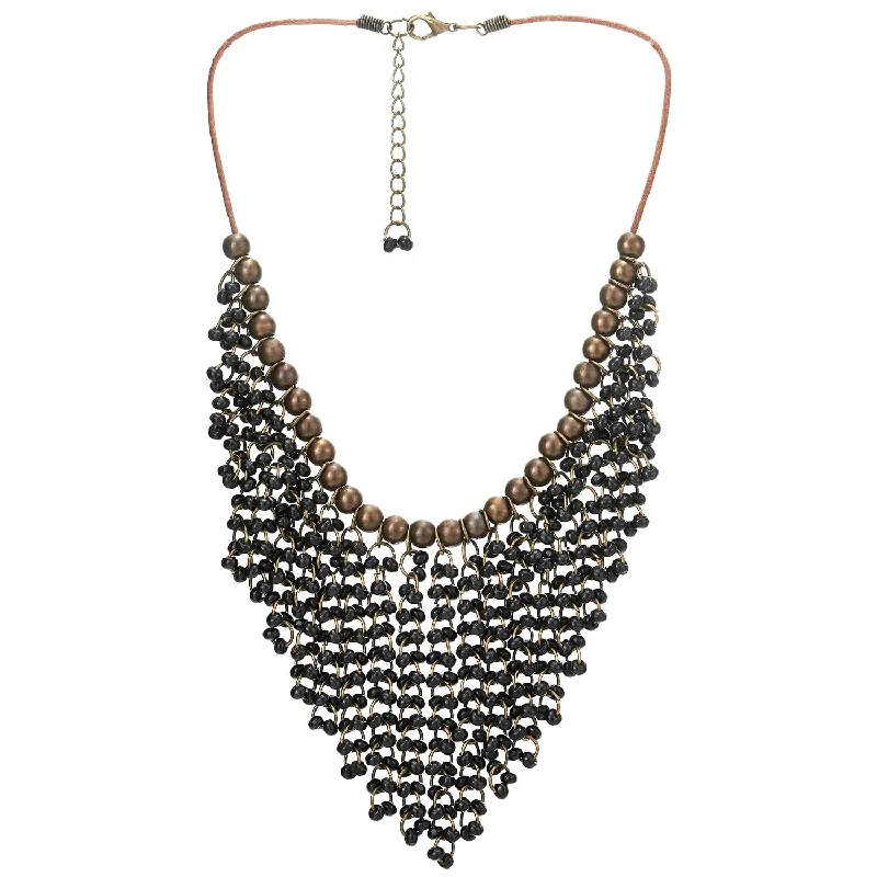 Rotating gem necklace-Red Wood Beads Tassel Statement Necklace Bib Collar Multilayer Pendant with Aged Brass Beads, Dress