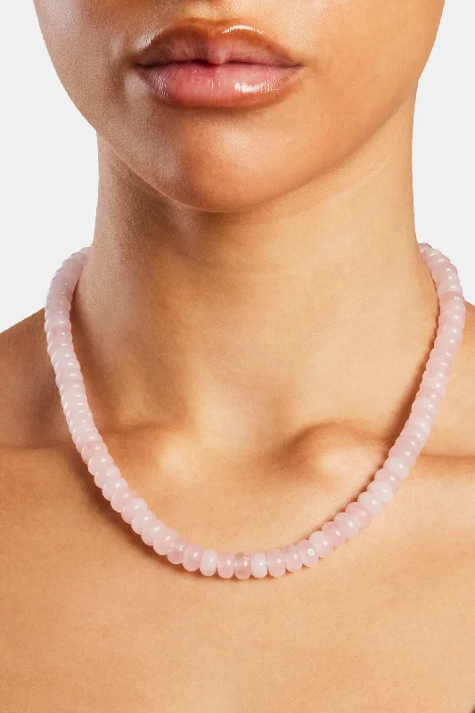 Fine swirl necklace-Rose Quartz Bead Necklace - White 8mm