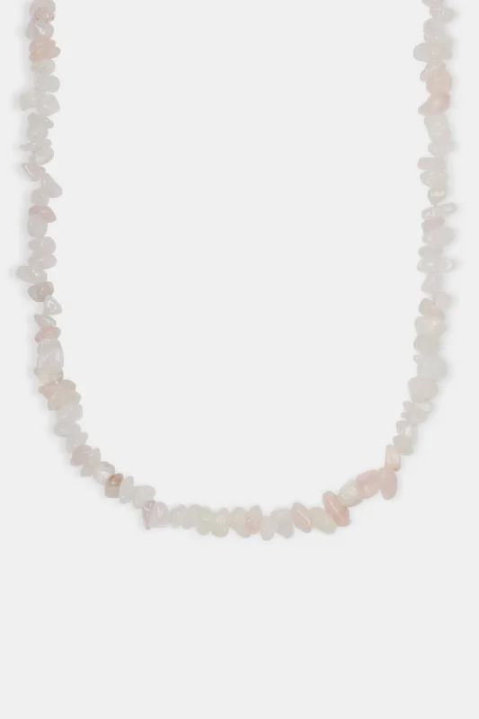 Iris flower necklace-Rose Quartz Shard Bead Necklace - White