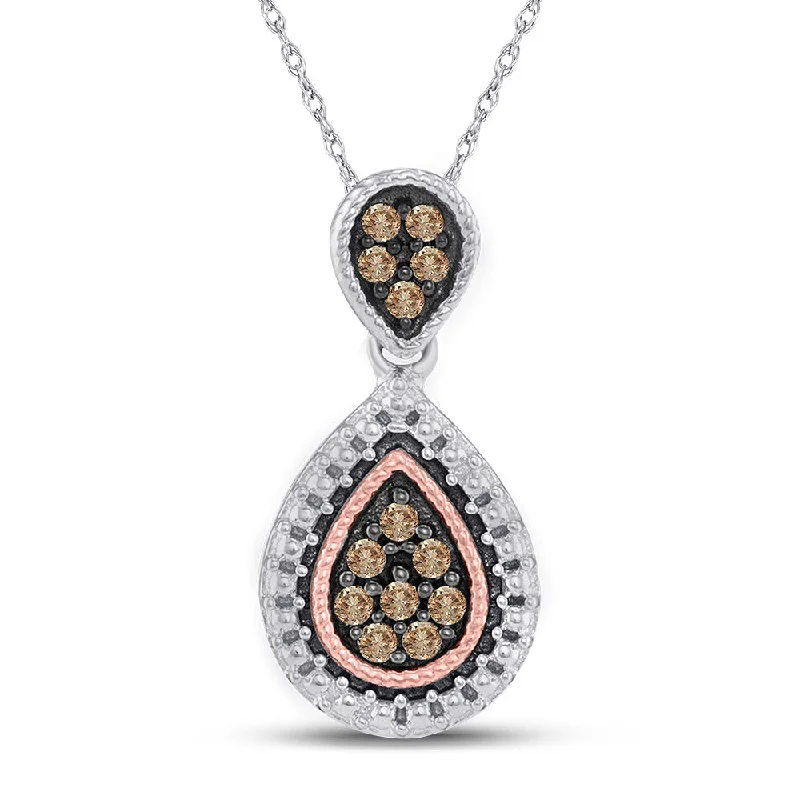 Celtic braid necklace-Sterling Silver Womens Round Brown Diamond Teardrop Cluster Pendant 1/6 Cttw