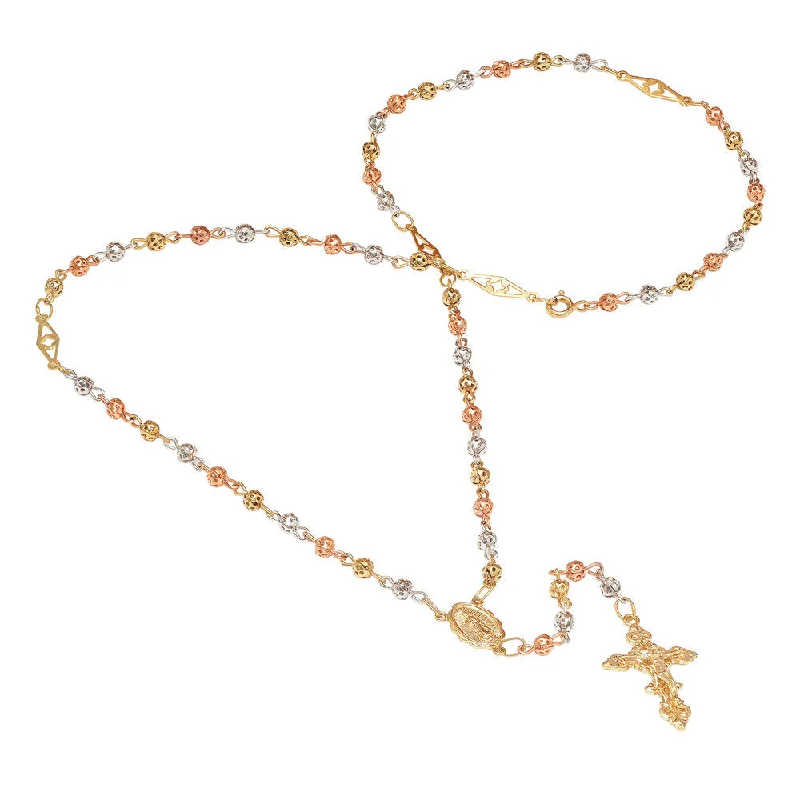 Creek stone necklace-Tri-color Gold Plated Rosary Necklace