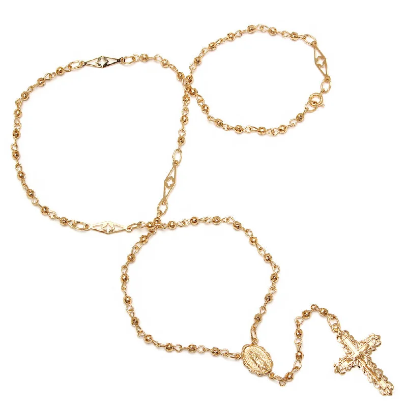 Pentagon stone necklace-Yellow Gold Plated Rosary Necklace (26 Inch)