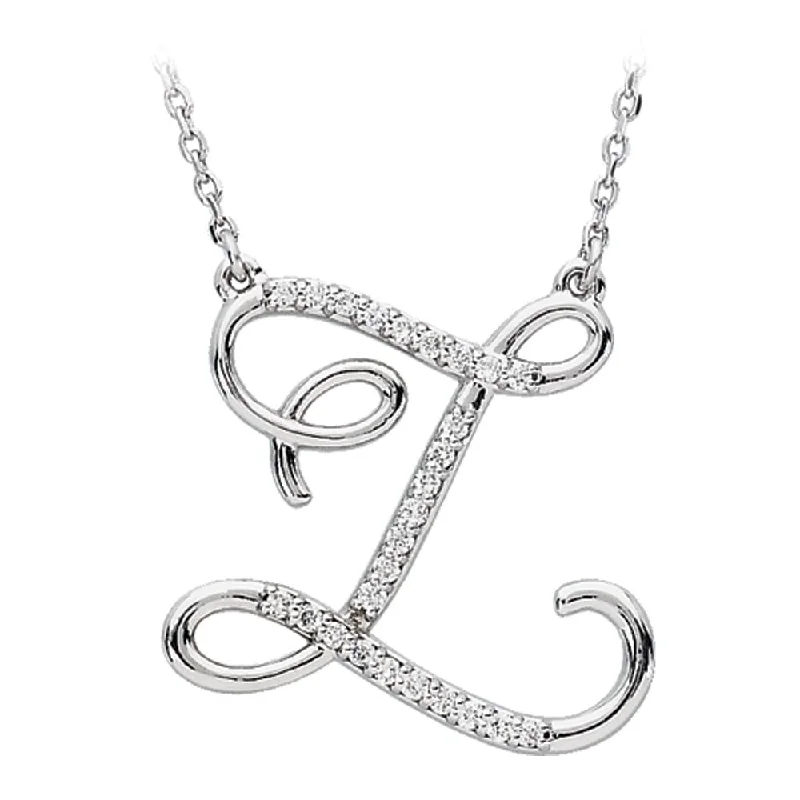 Toasted wood necklace-1/8 Ctw Diamond 14k White Gold Medium Script Initial Z Necklace, 17in