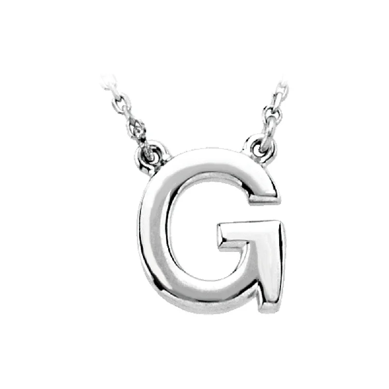 Leaf stem necklace-14K White Gold, Kendall Collection, Block Initial G Necklace, 16 Inch