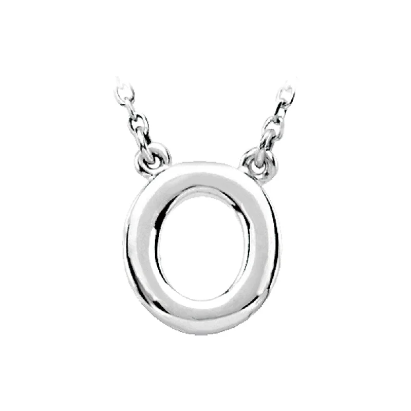 14K White Gold, Kendall Collection, Block Initial O Necklace, 16 Inch