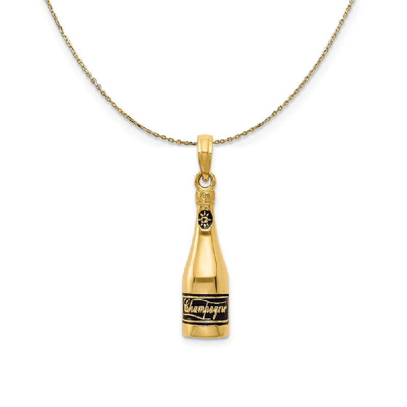 Blend metal necklace-14k Yellow Gold 3D Enameled Champagne Bottle (7mm) Necklace