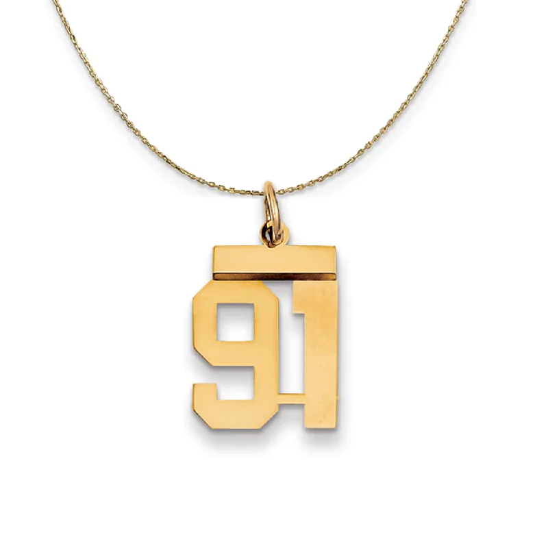 Tin cast necklace-14k Yellow Gold, Athletic, Sm Polished Number 91 Necklace