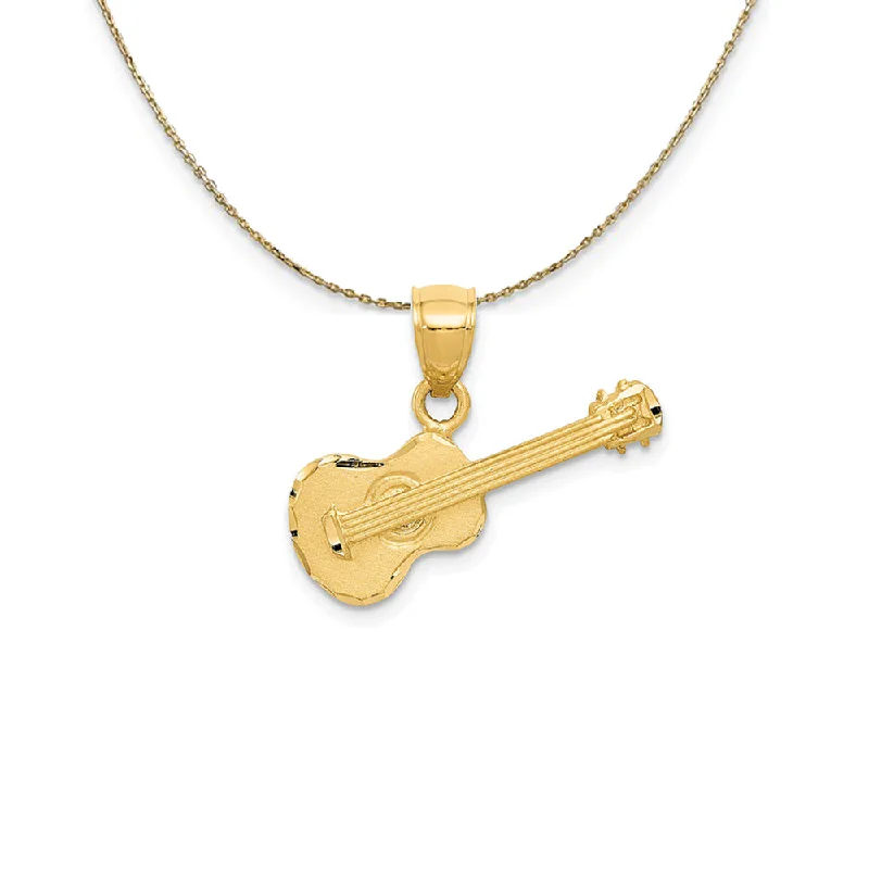 Suede chain necklace-14k Yellow Gold Diamond Cut 2D Acoustic Guitar Necklace