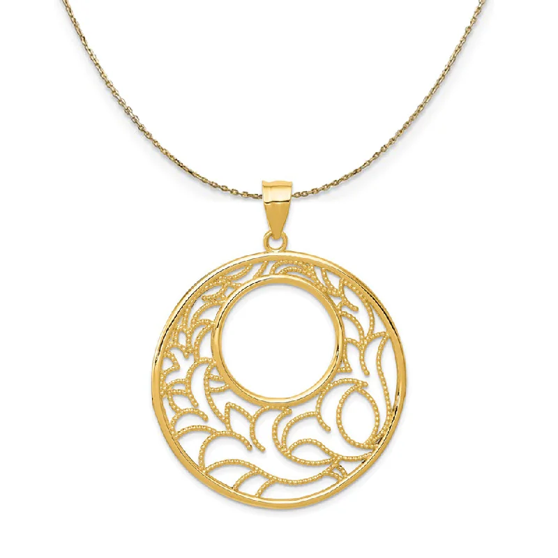 14k Yellow Gold Filigree Lily Circle (39mm) Necklace