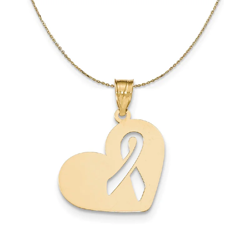 Plaid check necklace-14k Yellow Gold Heart with Awareness (22mm) Necklace