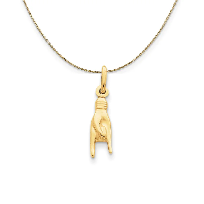 Savanna grass necklace-14k Yellow Gold Hollow 3D Rock On Hand Sign Necklace