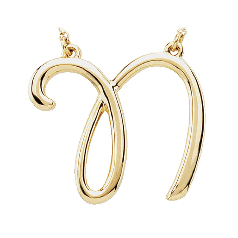 14k Yellow Gold, Olivia Collection, Medium Script Initial N Necklace