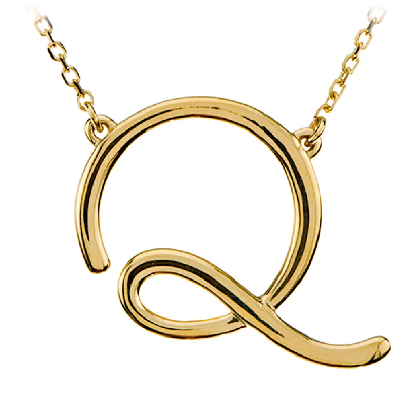 Mosaic stripe necklace-14k Yellow Gold, Olivia Collection, Medium Script Initial Q Necklace