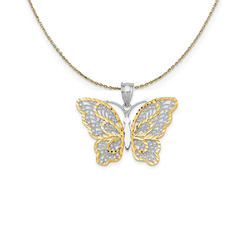 Cotton braid necklace-14k Yellow Gold & Rhodium D/C Filigree Butterfly Necklace