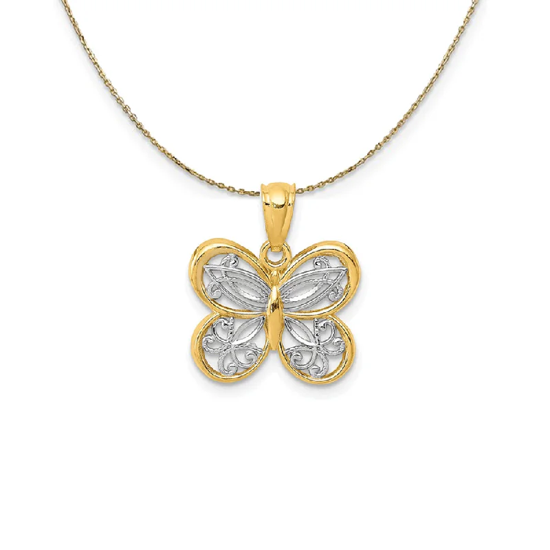 14k Yellow Gold & Rhodium Fancy Butterfly Necklace