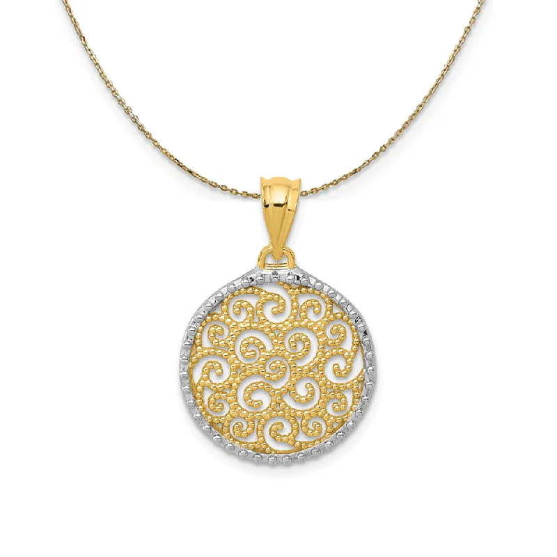 Willow wood necklace-14k Yellow Gold & Rhodium Filigree Scroll Circle Necklace