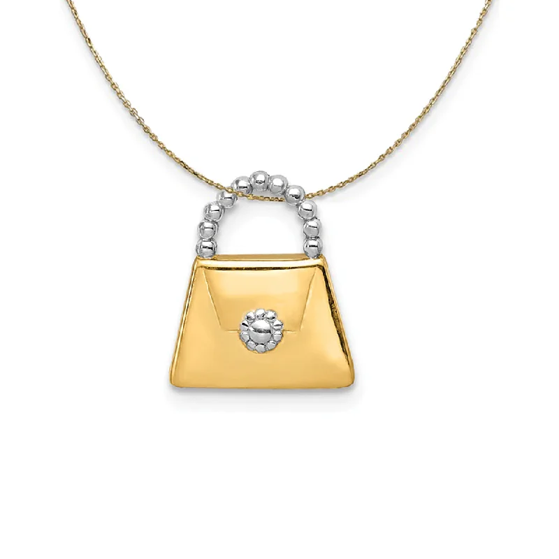 Mesh grid necklace-14k Yellow Gold & Rhodium Purse Slide Necklace