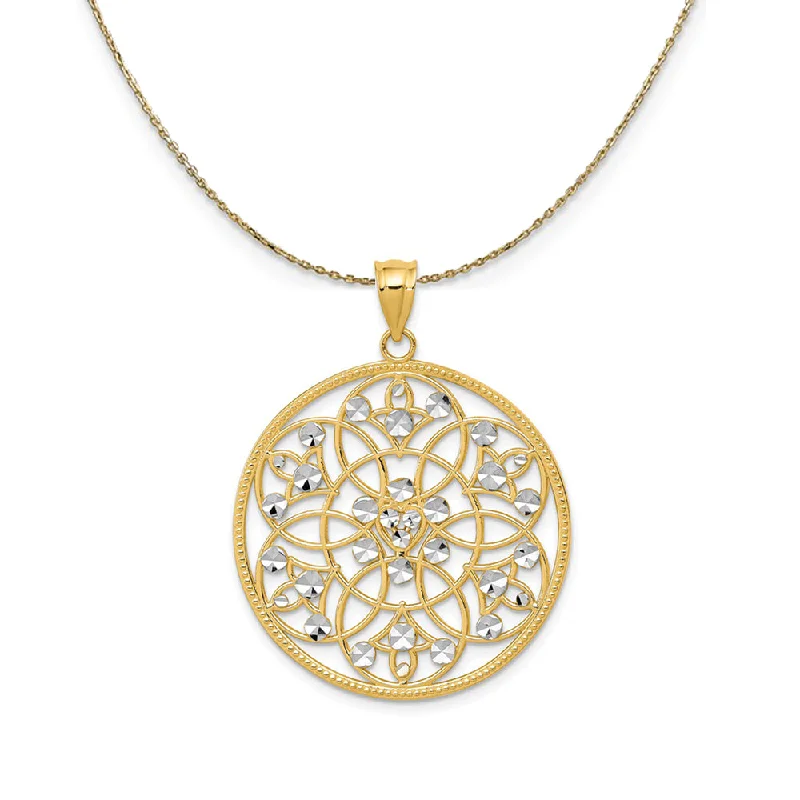 Floral weave necklace-14k Yellow Gold & Rhodium Round Filigree Necklace