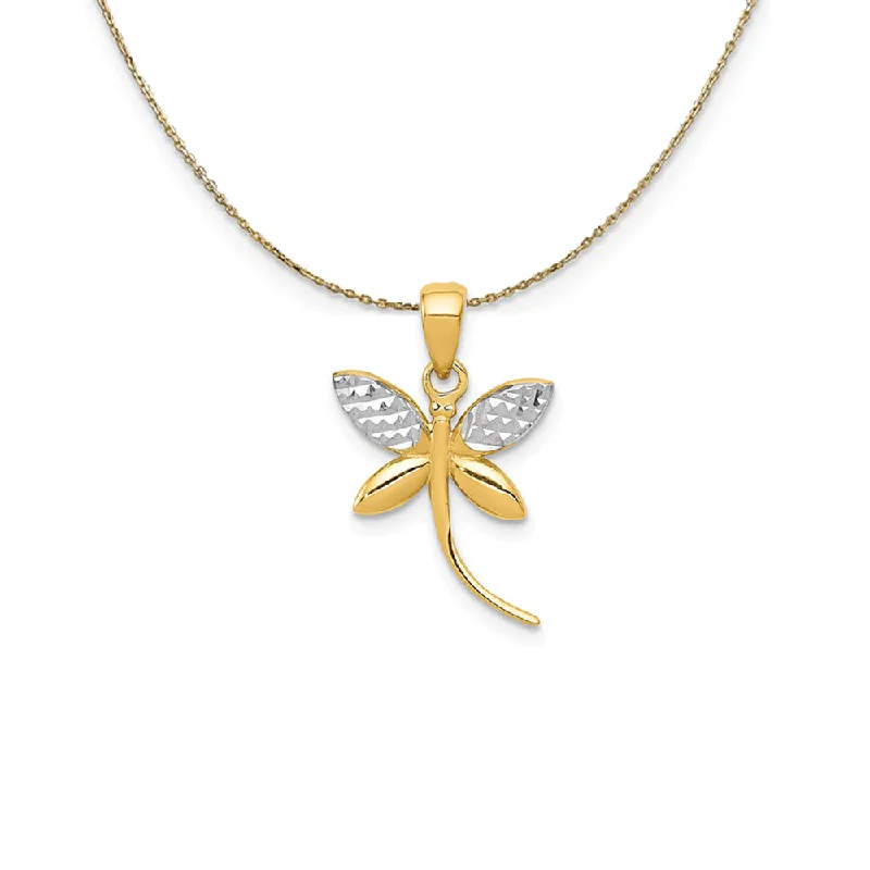 Saffron amber necklace-14k Yellow Gold & Rhodium Small Dragonfly Necklace