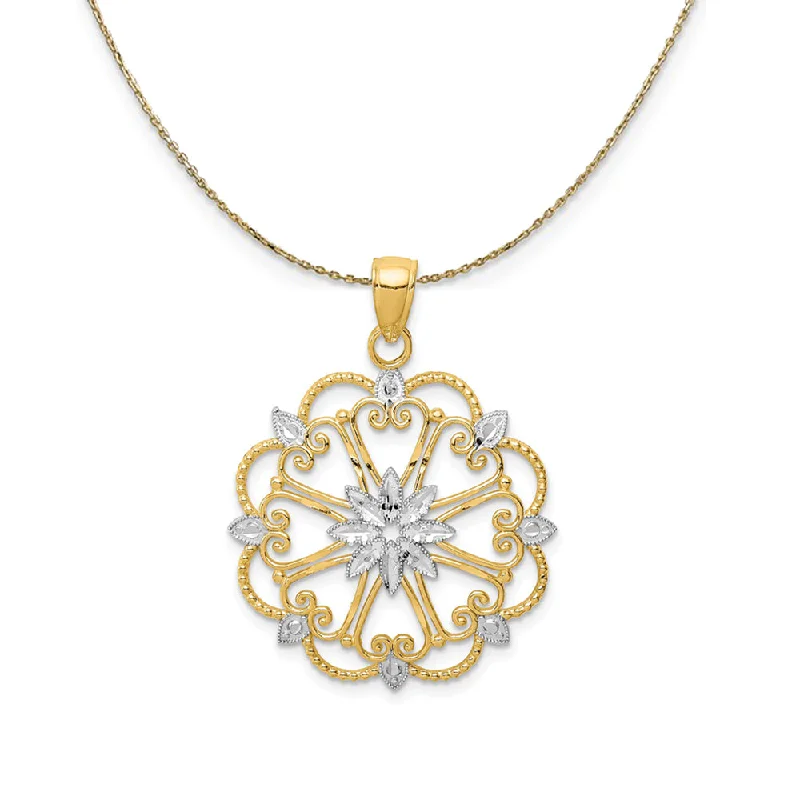 Faceted cut necklace-14k Yellow Gold & Rhodium Starburst Heart Necklace