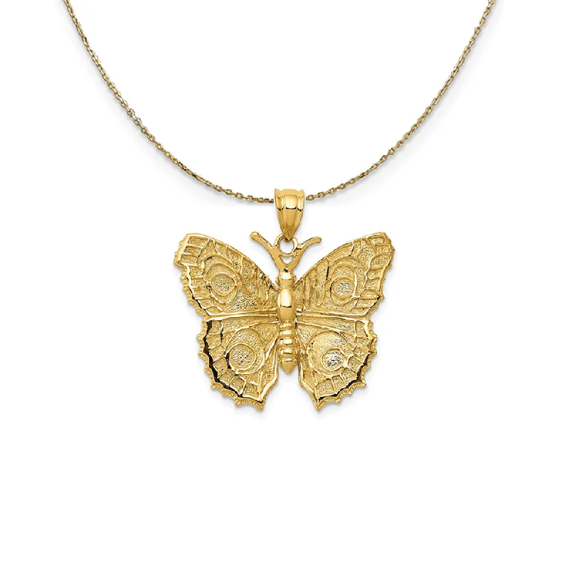 14k Yellow Gold Textured Butterfly (28mm) Necklace