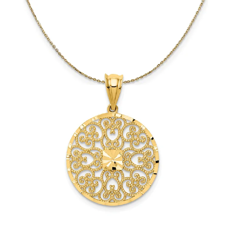 Tin cast necklace-14K Yellow Gold Textured Filigree Circle Necklace