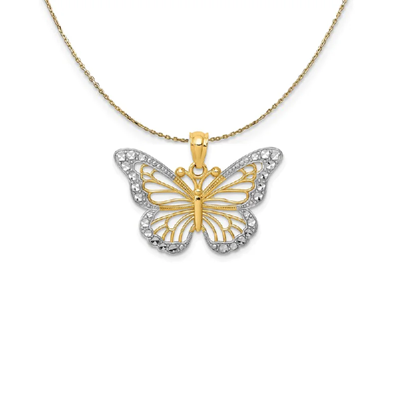 Border gem necklace-14k Yellow Gold with Rhodium Ornate Butterfly Necklace