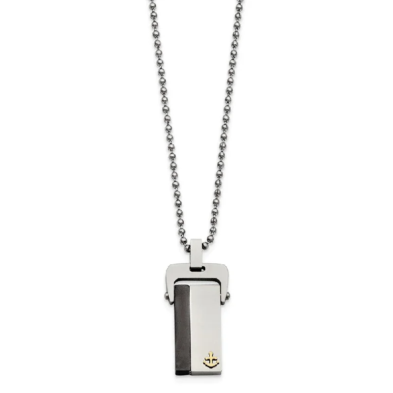 Jade point necklace-Anchor Dog Tag 20-Inch Necklace in Black and Gold Tone Stainless Steel