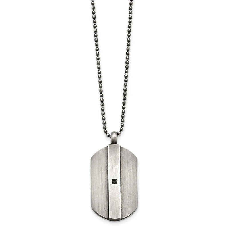 Sealed stone necklace-Antiqued Brushed Stainless Steel & Black CZ Dog Tag Necklace, 20 Inch