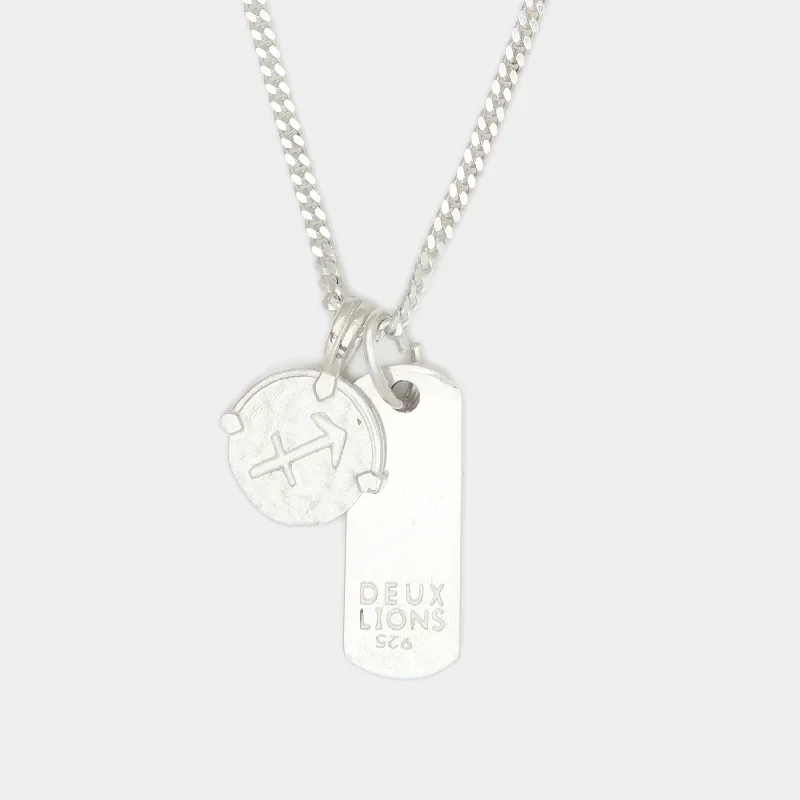 Baby Lion Tag and Zodiac Combo Necklace in Silver