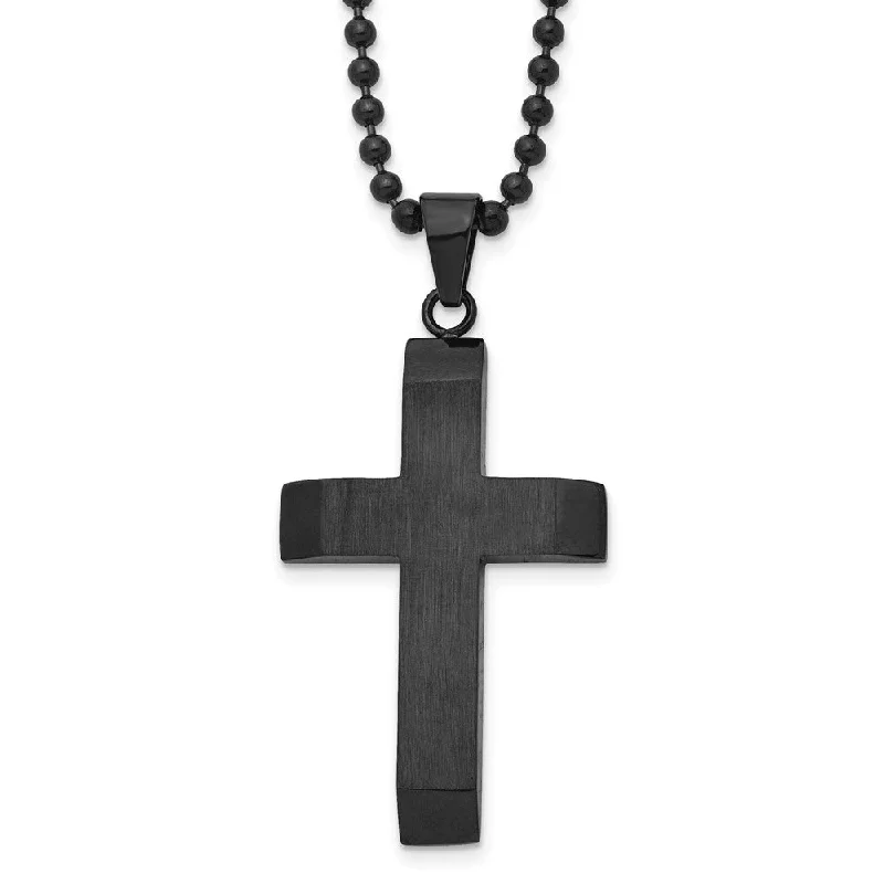 Cedar grain necklace-Men's Black Plated Stainless Steel Brushed Cross Necklace, 24 Inch