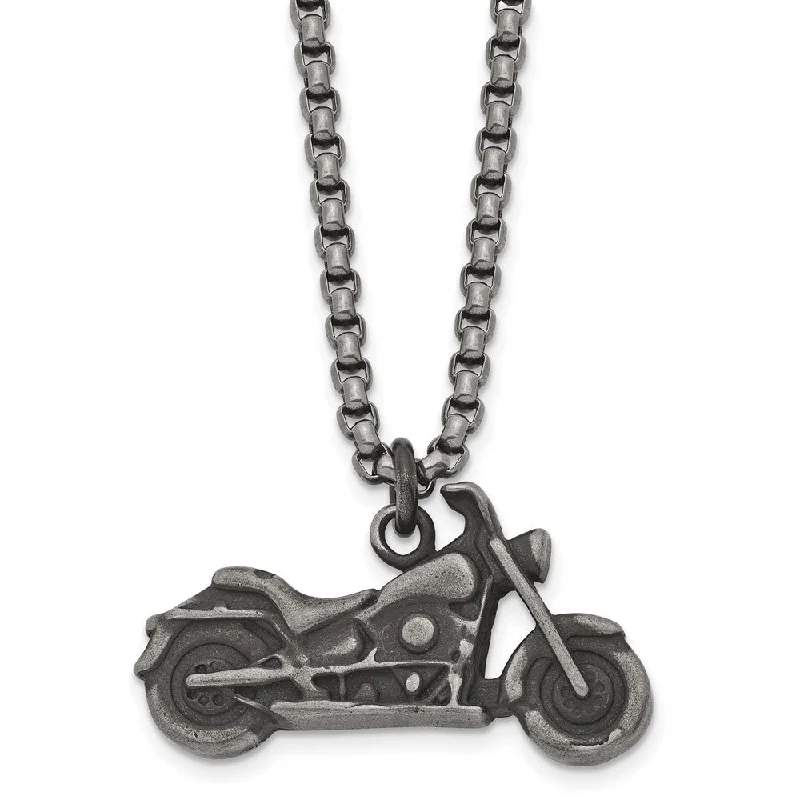 Men's Stainless Steel Antiqued 3D Motorcycle Necklace, 25.5 Inch