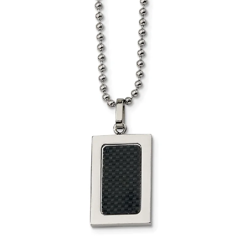 Hemp wrap necklace-Men's Stainless Steel Black Carbon Fiber Rectangular Necklace 22 Inch