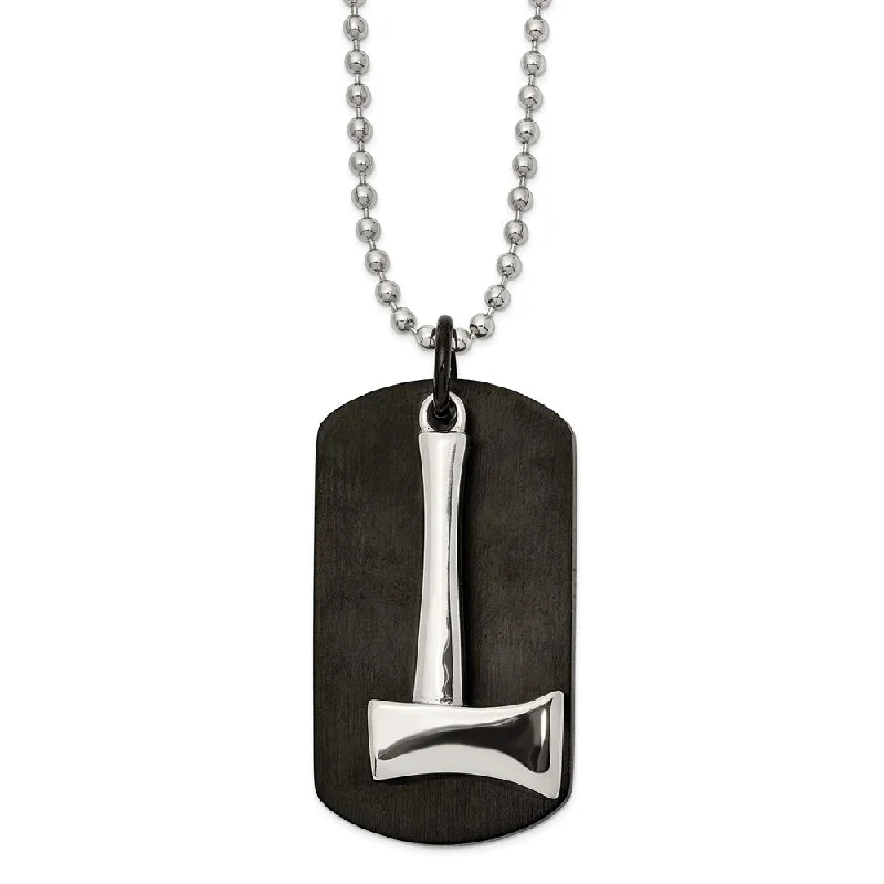 Embossed design necklace-Men's Stainless Steel & Black Plated Axe & Dog Tag Necklace, 24 Inch