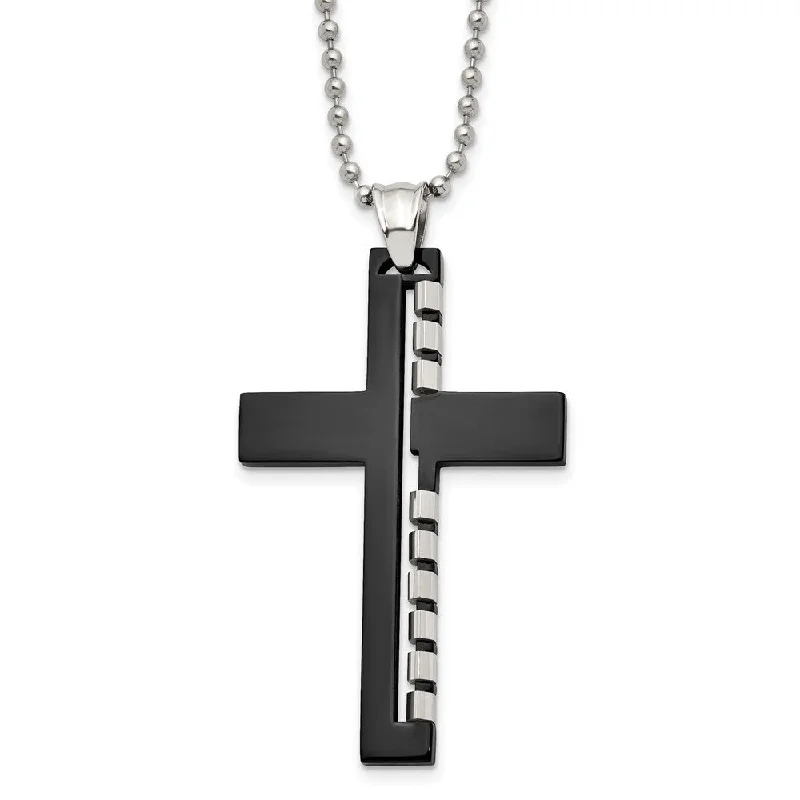 Knotted design necklace-Men's Stainless Steel Black Plated LG Cut Out Cross Necklace, 22 Inch