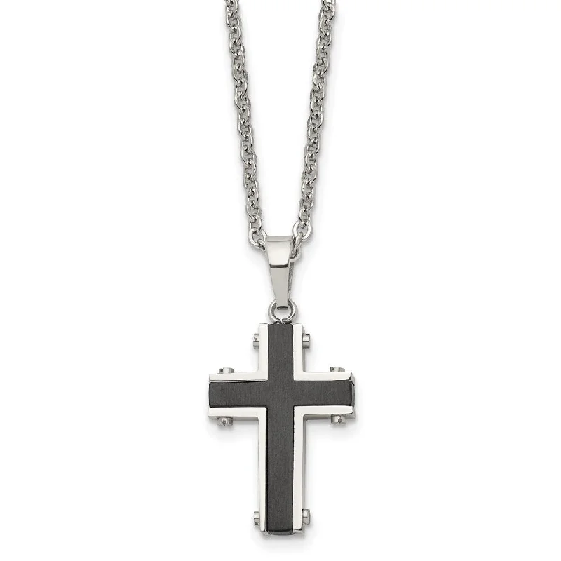 Apex pendant necklace-Men's Stainless Steel & Black Plated Small Cross Necklace, 22 Inch