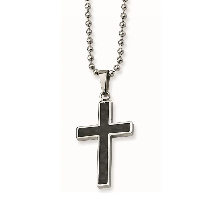 Knotted design necklace-Men's Stainless Steel & Blk Carbon Fiber Inlay Cross Necklace, 22 Inch