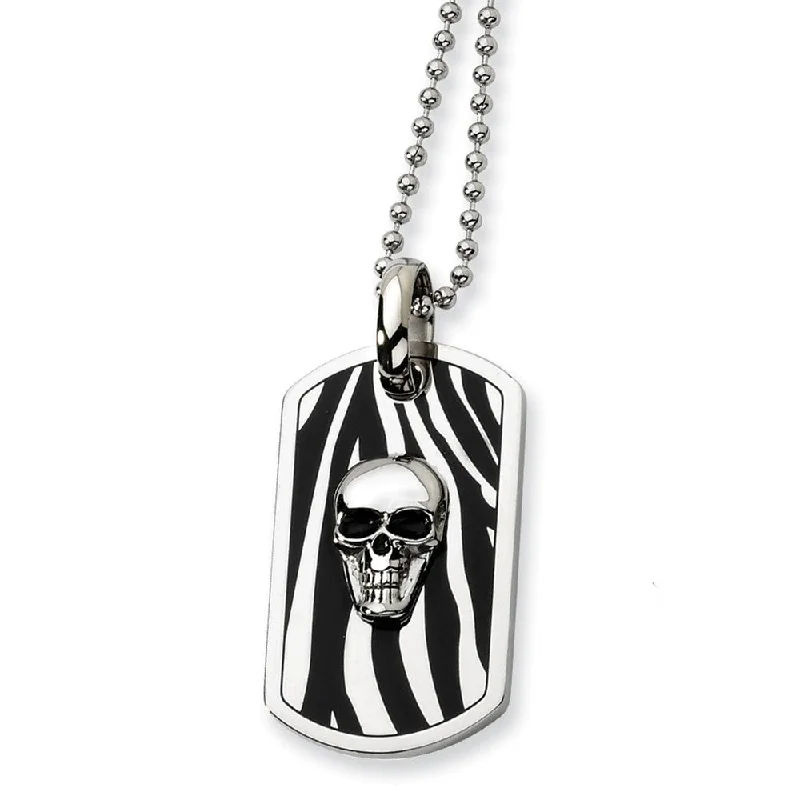 Cracked rind necklace-Men's Stainless Steel Enameled Skull Dog Tag Necklace