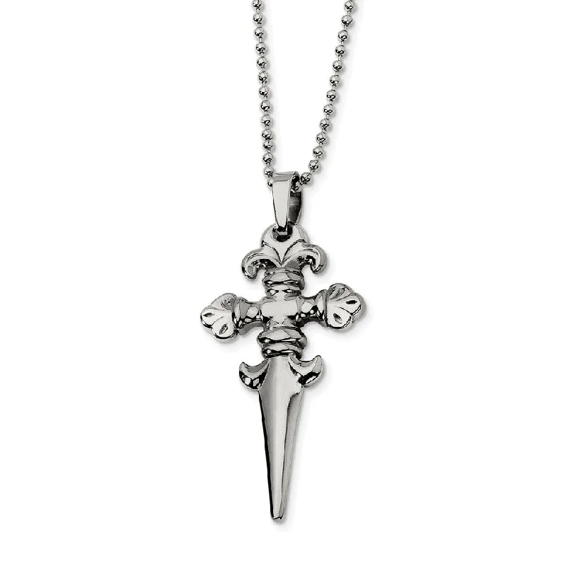 Stellar shine necklace-Men's Stainless Steel Fleur de lis Dagger Necklace