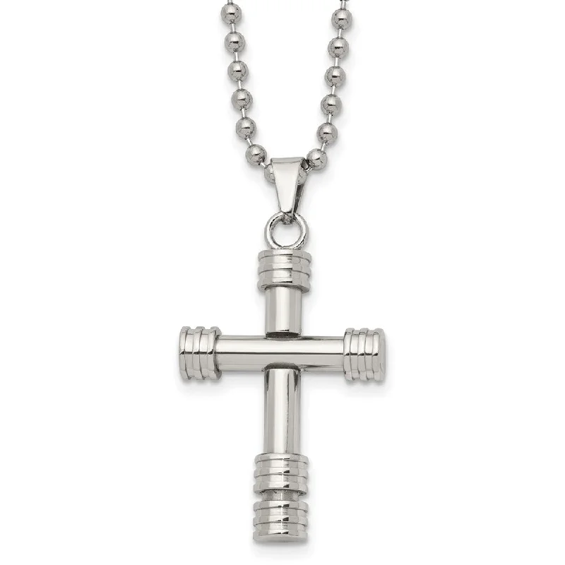 Norse knot necklace-Men's Stainless Steel Polished Fancy Tube Cross Necklace, 22 Inch