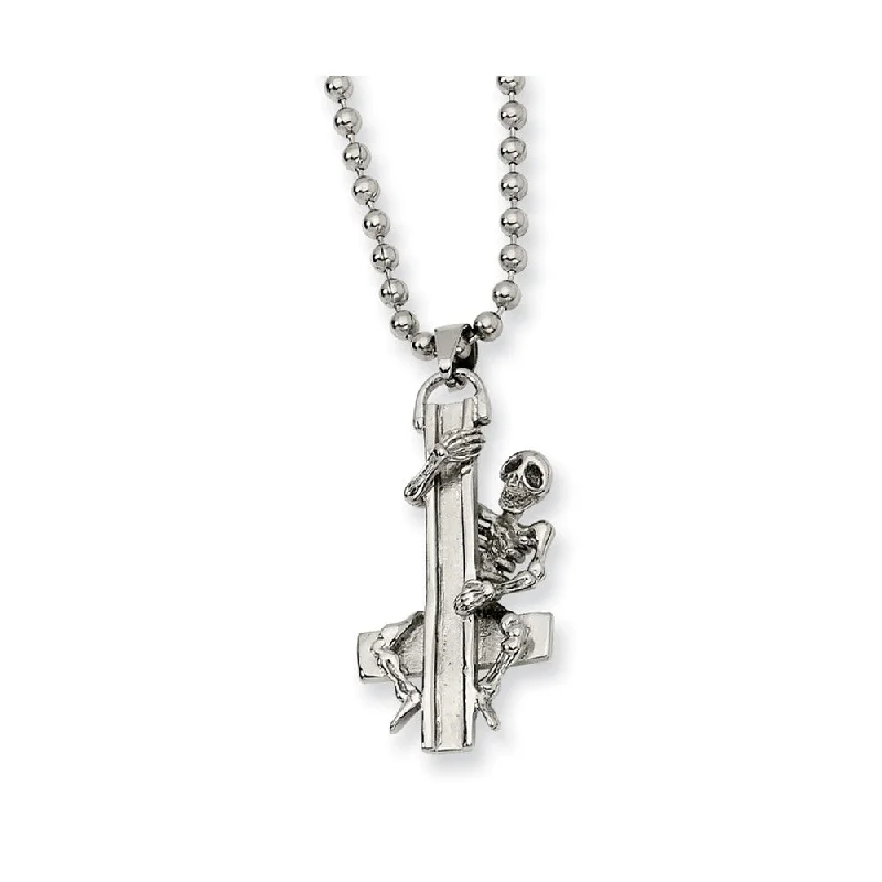 Jade point necklace-Men's Stainless Steel Skeleton Hugging Cross Necklace