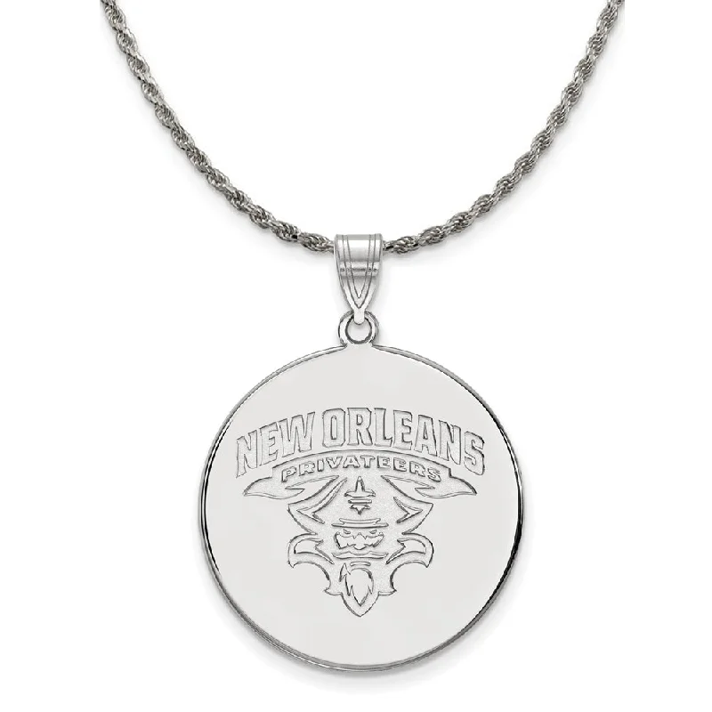 Etched groove necklace-Sterling Silver U. of New Orleans XL Disc Pendant Necklace