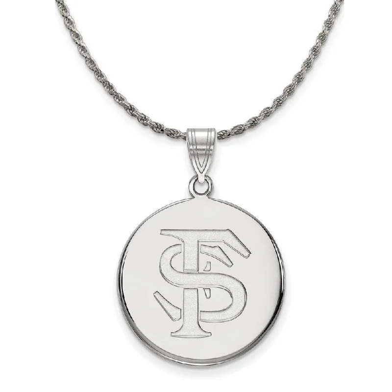 Scratched finish necklace-Sterling Silver Florida State Large 'FS' Disc Necklace